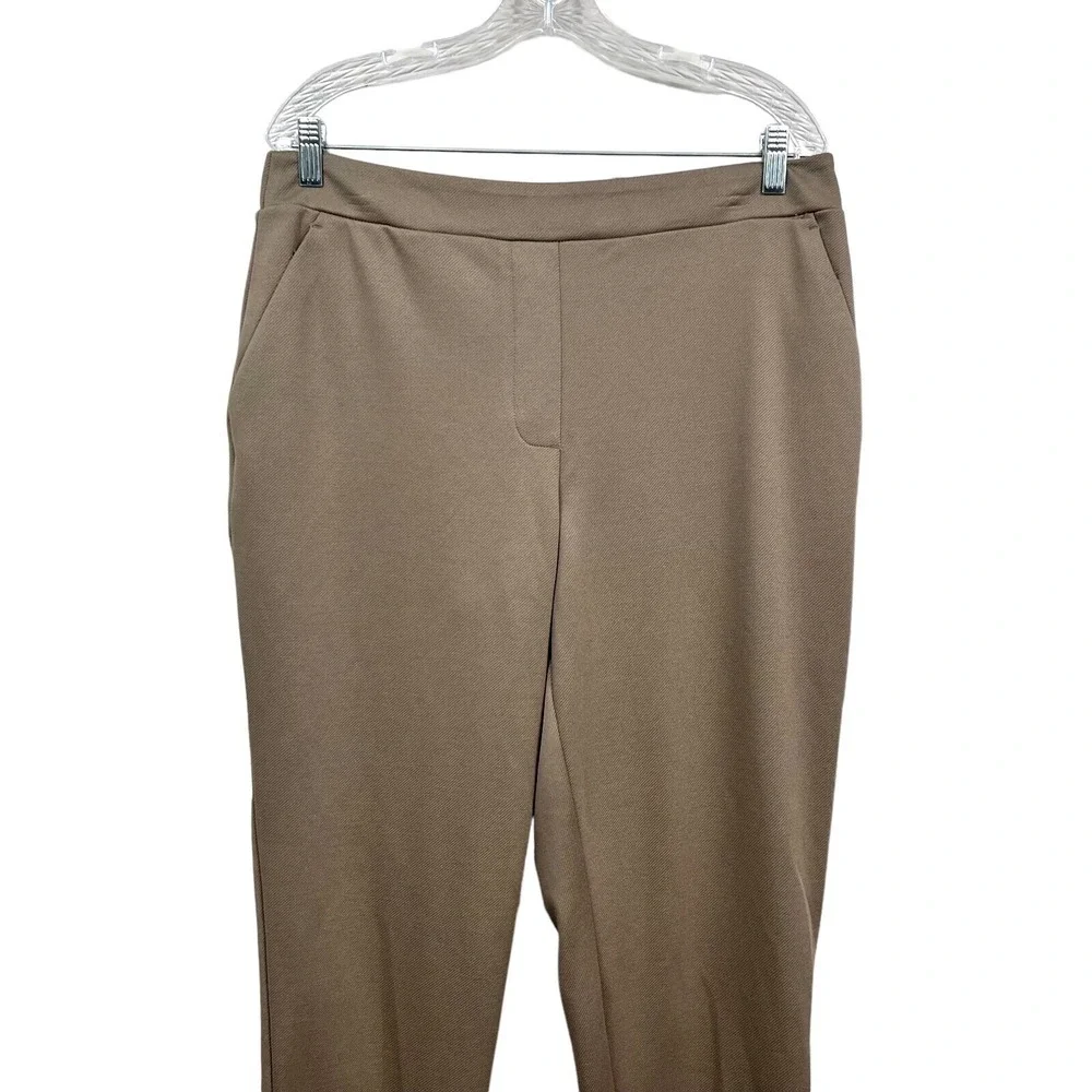 Nine West Womens Crop Pants Relaxed Straight Elastic Waist Flat Pull Up Tan L*